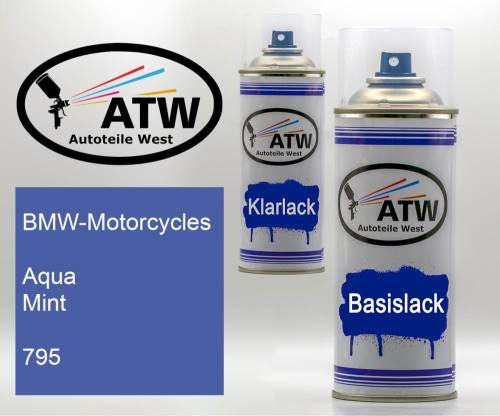 BMW-Motorcycles, Aqua Mint, 795: 400ml Sprühdose + 400ml Klarlack - Set, von ATW Autoteile West.